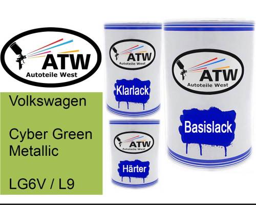 Volkswagen, Cyber Green Metallic, LG6V / L9: 500ml Lackdose + 500ml Klarlack + 250ml Härter - Set, von ATW Autoteile West.